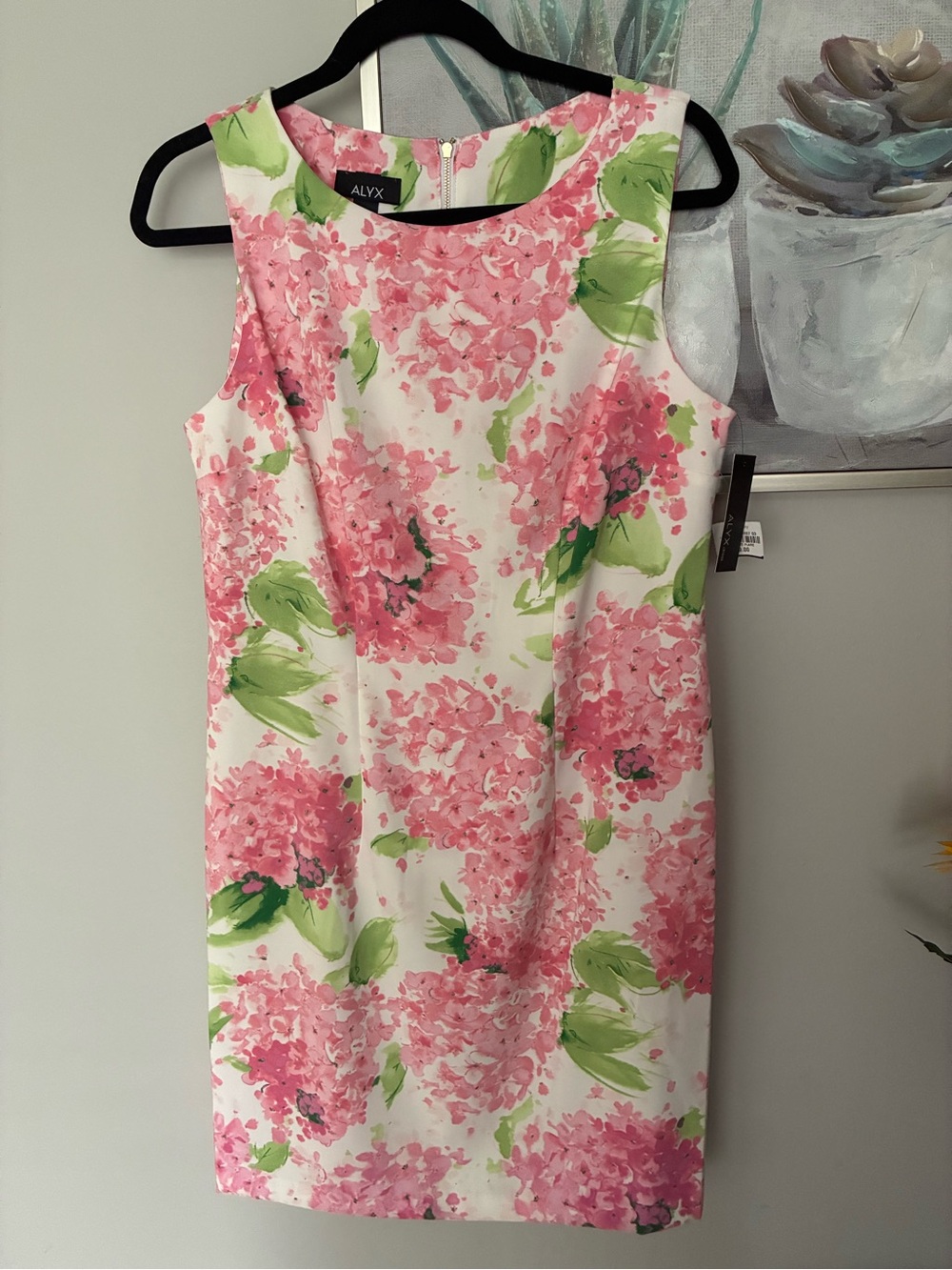 Alyx Sleeveless Dress Pink Hydrangea Floral Print Sheath SZ 10 Woman’s NWT